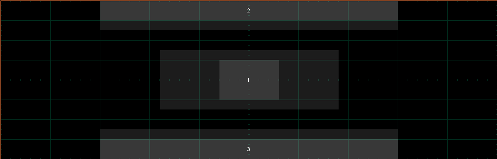 Рис.45. Виды стандартных масок. Слева – четырехугольная 2.48 Гбит/c стандартная STM16/OC48 маска. Справа – эта же отредактированная маска с добавленными 50-% границами, ужесточающими проведение теста Рис. 45. 2.png